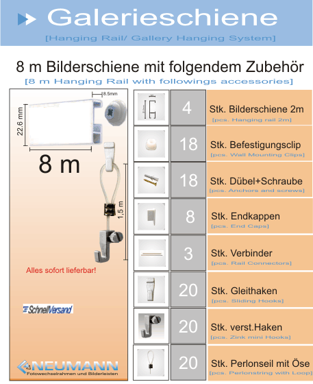 Galerieschienen Komplett Set  8m mit se