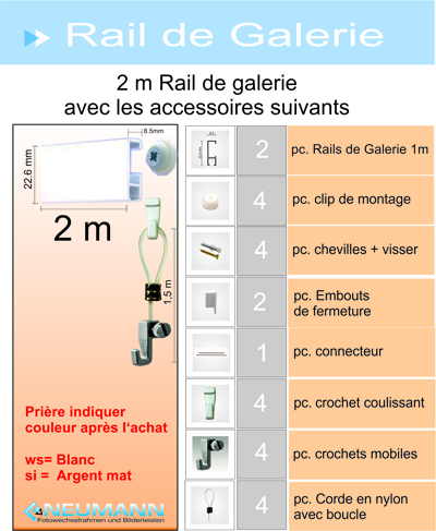 
Galerie rails compltement rgls avec oeillet 2m