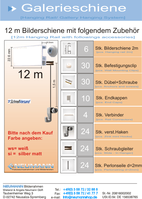Galerieschiene mit Zubehör 12m