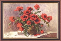 poppies with wood frame